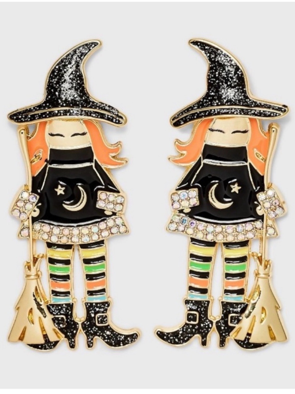 #3117*Halloween Witch Costume Earrings - Black & Orange Witch Design